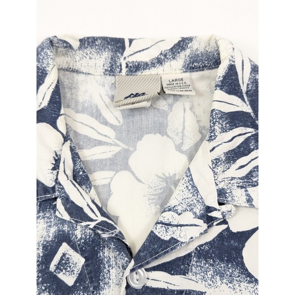 No Fear Hawaiian Floral Shirt Size LG‎ Camp Vintage 90s Blue White Tropical USA - Picture 6 of 8